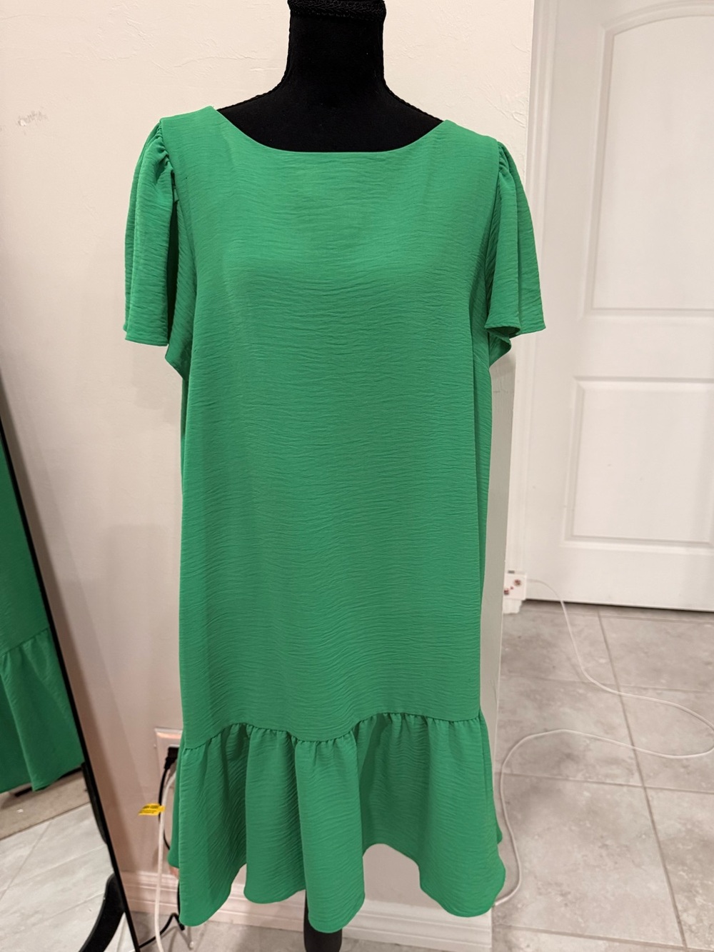 DKNY Green Ruffle-Hem Midi Dress
